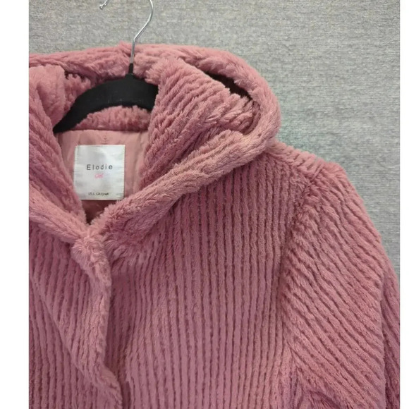 Elodie Girl Soft Faux Fur Coat Pink with Hood Size  Large - Picture 3 of 14